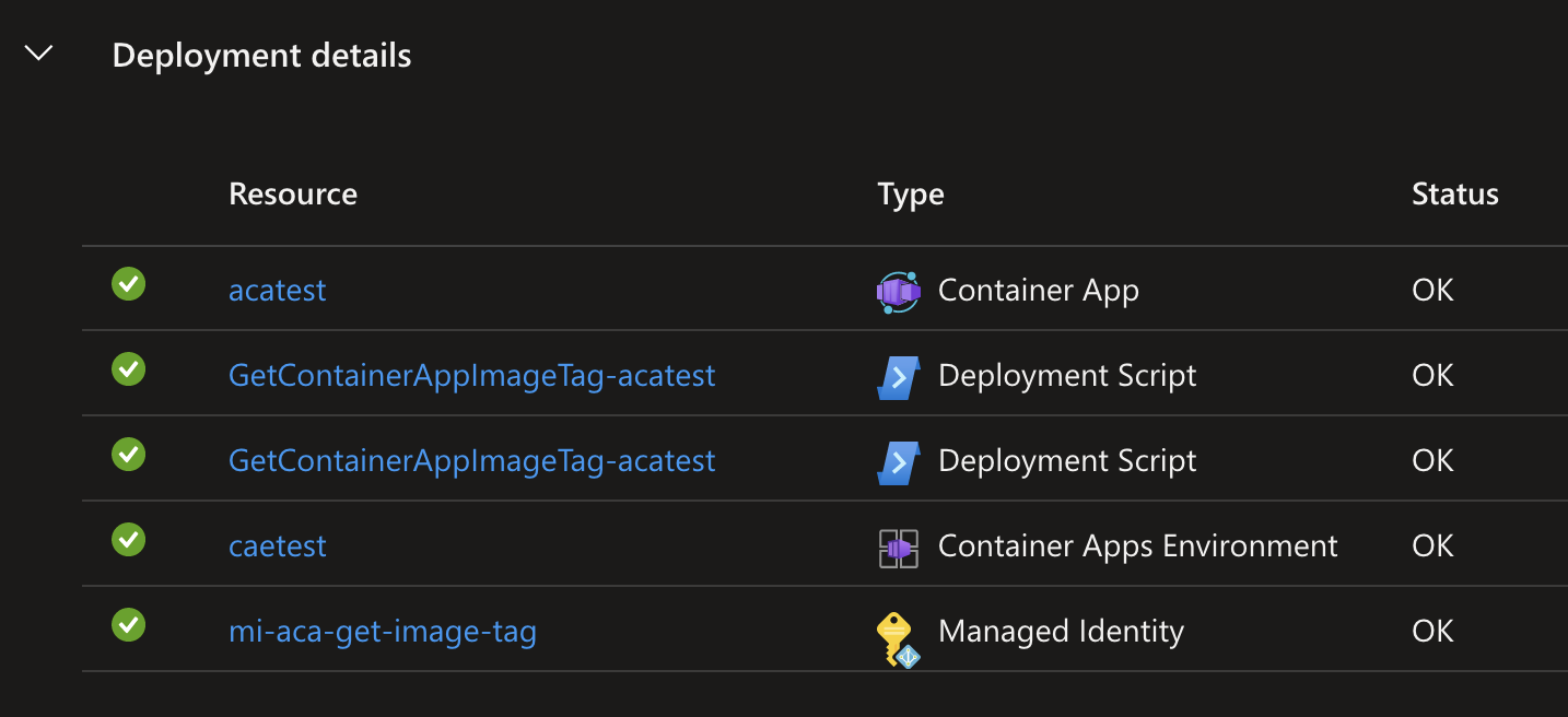 Status overview showing succeeded deployment